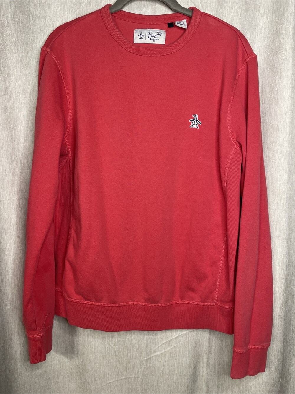 Original Penguin Sticker Pete Fleece Sweatshirt Crew Neck Size S - Salmon/Red